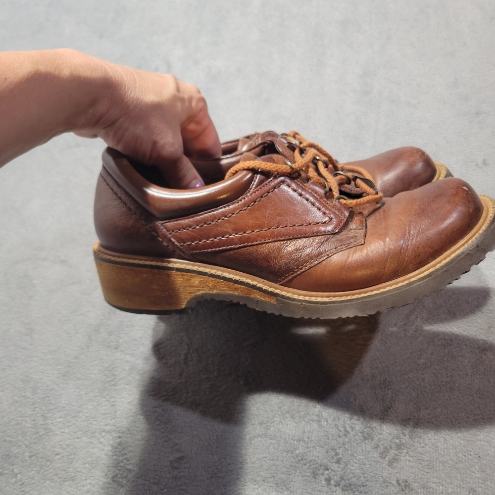 Earth Shoe Jenna Oxford Women 8.5 Brown Leather Lace Up Chunk Heel Vintage Style